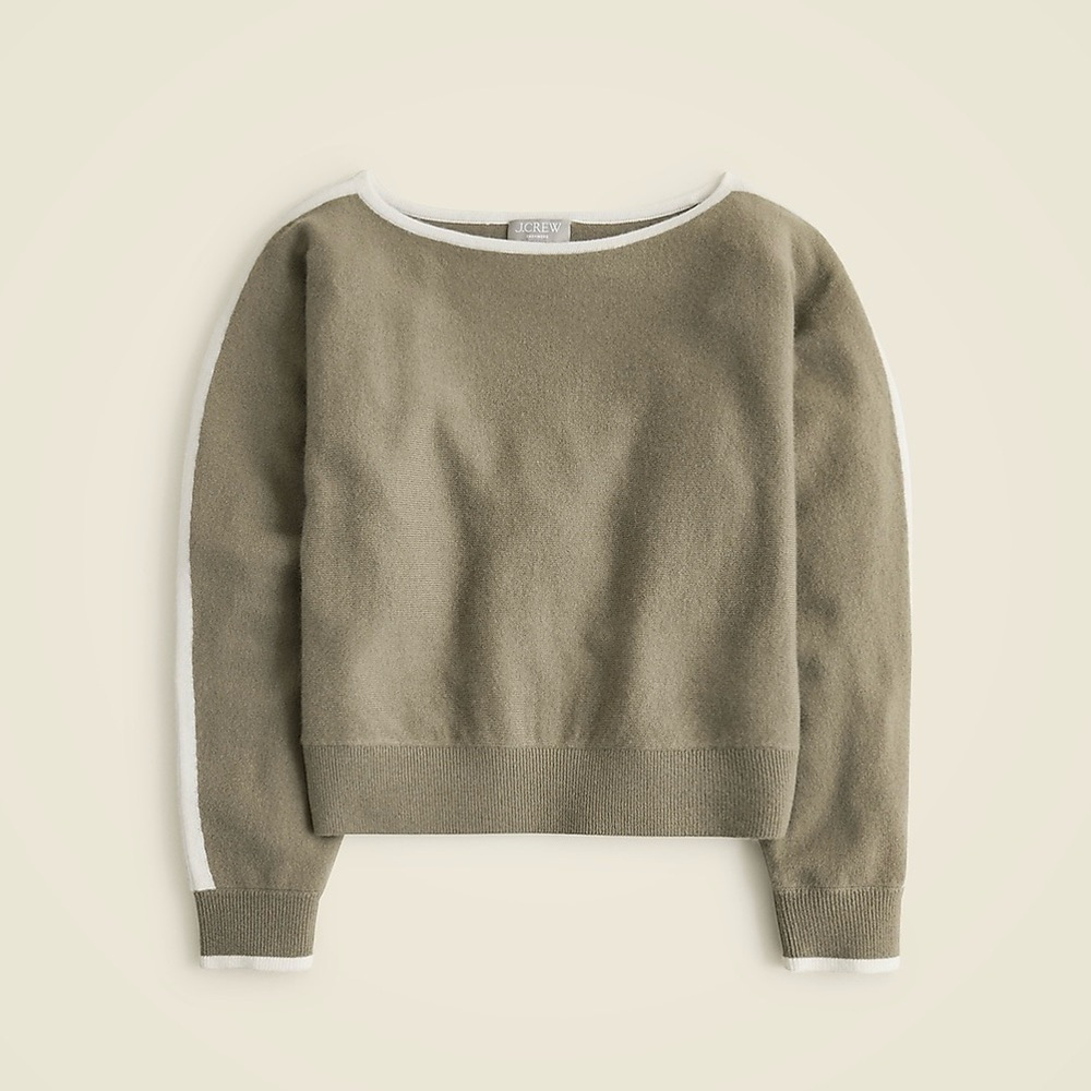 J. Crew Cashmere Contrast Stripe Sweater Boatneck Dolman Sleeves Relaxed Fit